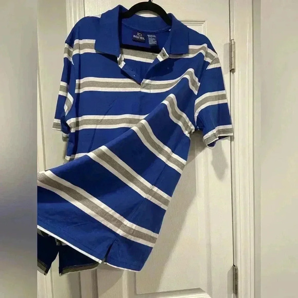 Bugle Boy Men’s Blue White Stripe Short Sleeve cotton Blend Polo Shirt Size L - Picture 6 of 8